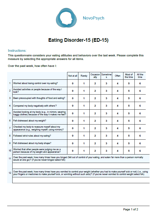 Blank Eating Disorder-15 (ED-15) questionnaire