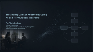 Portada del seminario web: «Mejora del razonamiento clínico mediante la IA y los diagramas de formulación», a cargo del Dr. Chris Ludlow