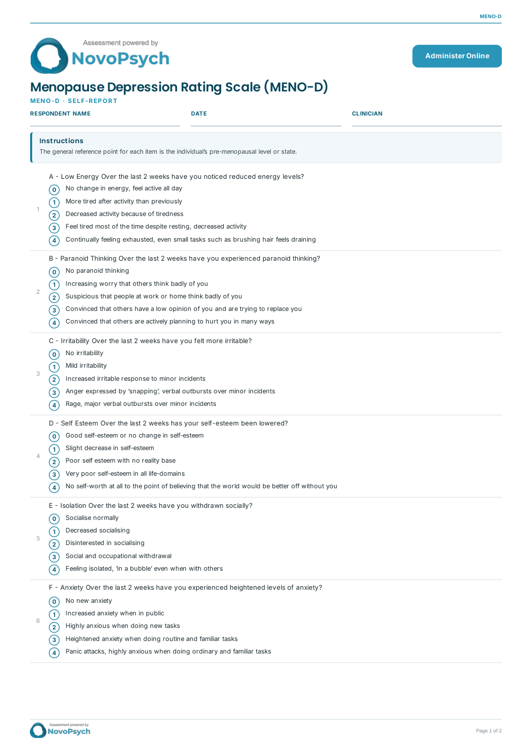 Menopause Depression Rating Scale (MENO-D) PDF