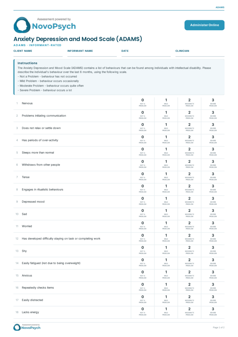 ADAMS - Anxiety, Depression, and Mood Scale