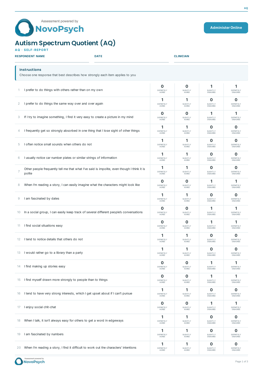 Autism Spectrum Quotient (AQ) questionnaire PDF