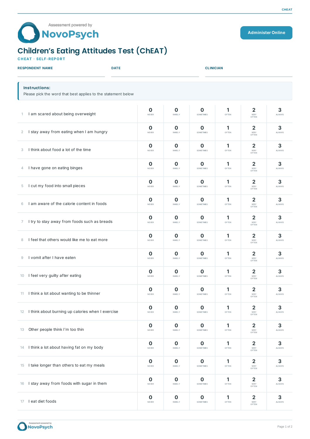 Test de actitudes alimentarias infantiles (ChEAT) en PDF