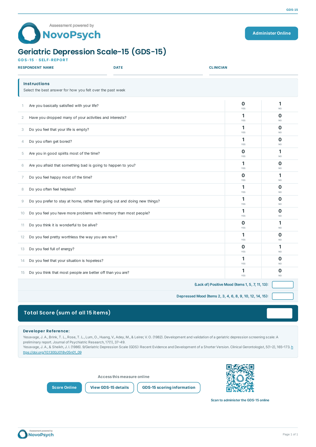 Geriatric Depression Scale (GDS-15) PDF