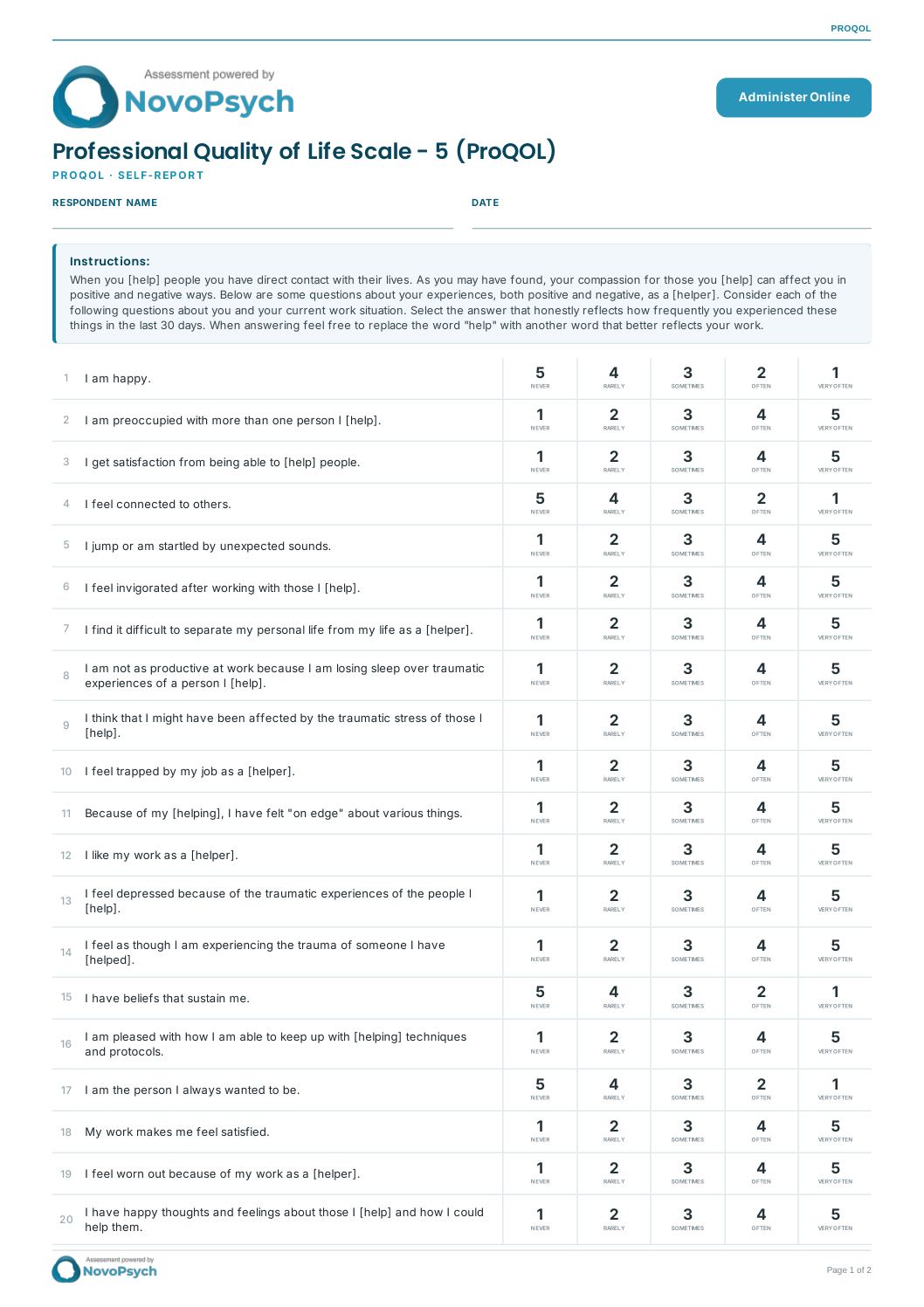 Escala de Calidad de Vida Profesional – 5 (ProQOL) PDF