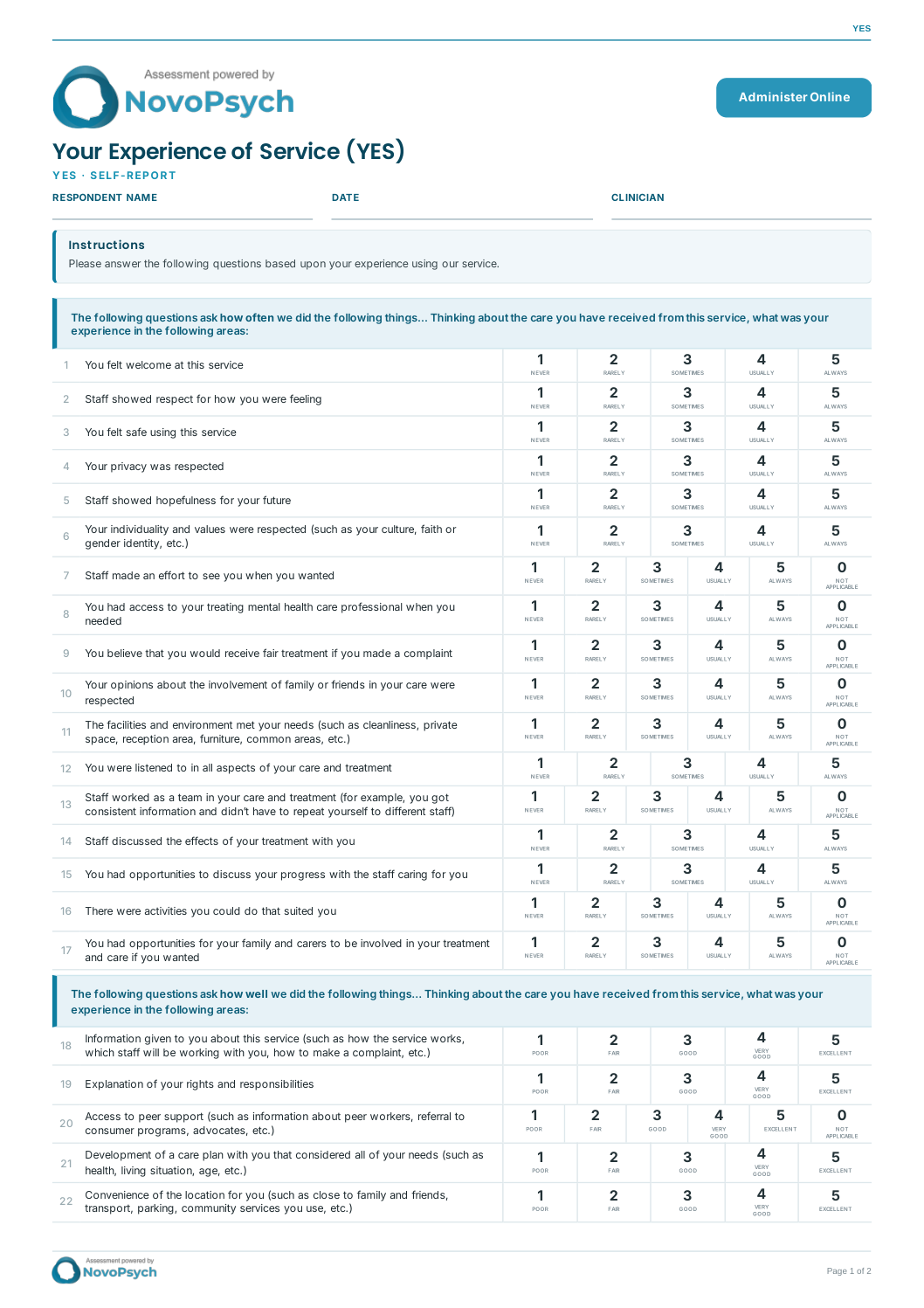 Cuestionario «Tu experiencia con el servicio» (YES) en formato PDF