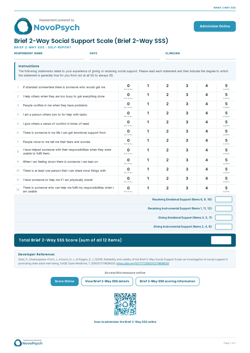 Brief 2-Way Social Support Scale (Brief 2-Way SSS) PDF