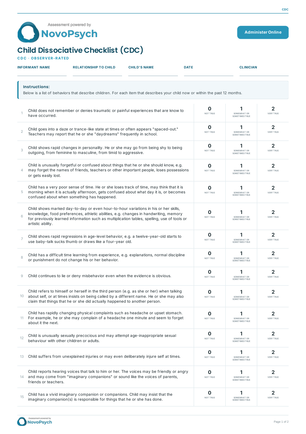 Child Dissociative Checklist (CDC) PDF