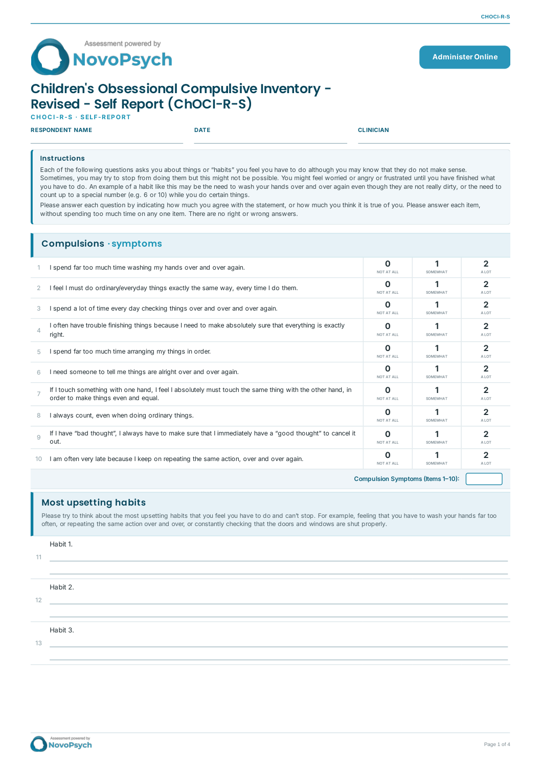Inventario de Trastorno Obsesivo-Compulsivo: Autoevaluación Infantil (ChOCI-R-S) PDF