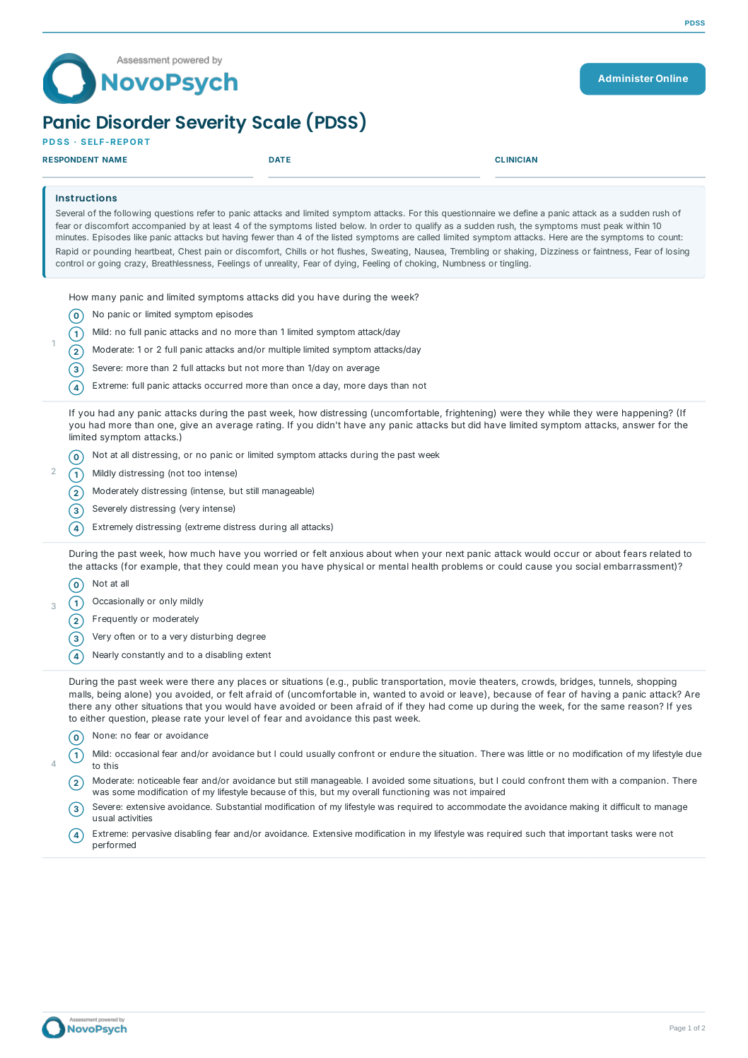 Panic Disorder Severity Scale (PDSS) PDF