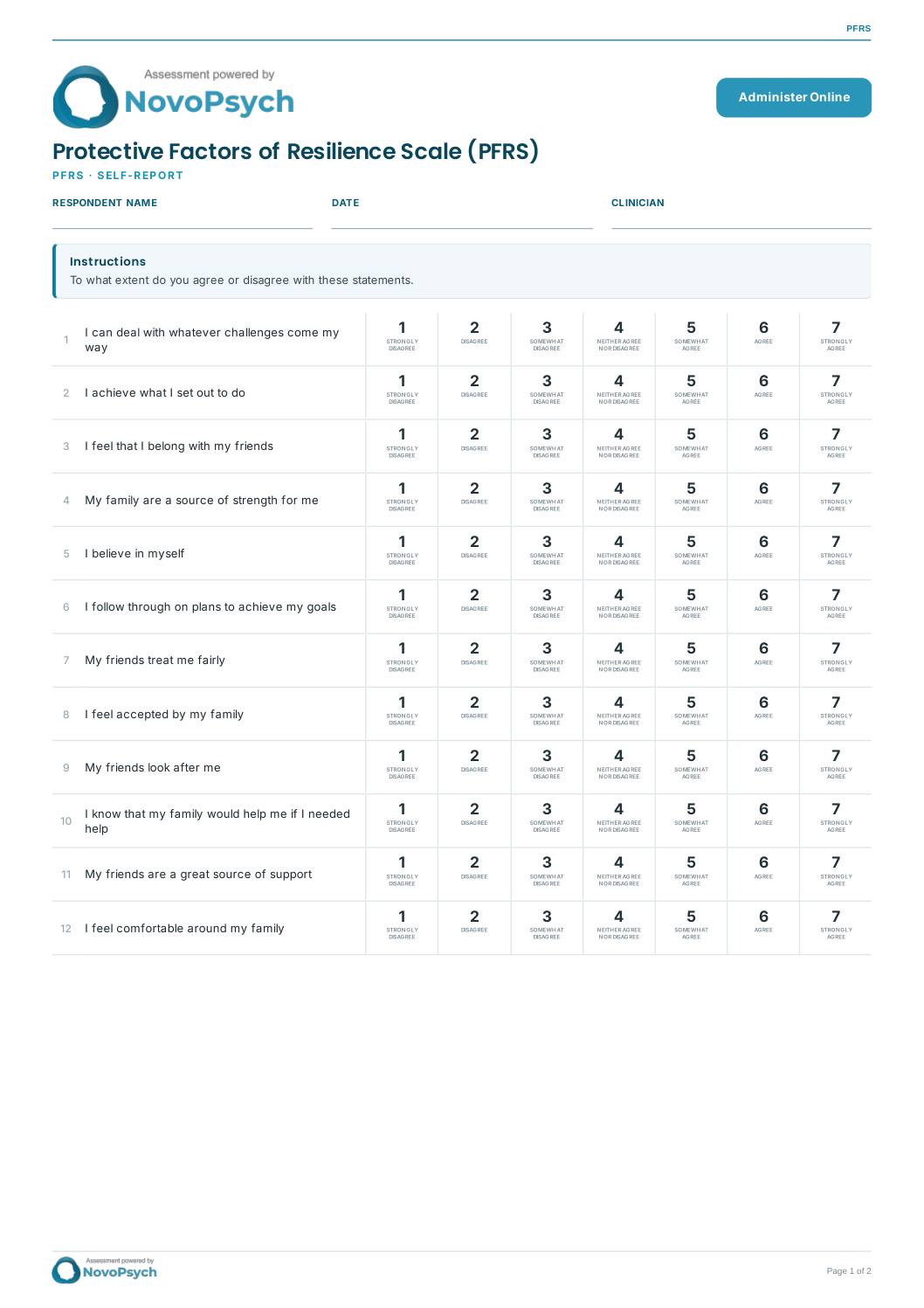 Protective Factors of Resilience Scale (PFRS) PDF