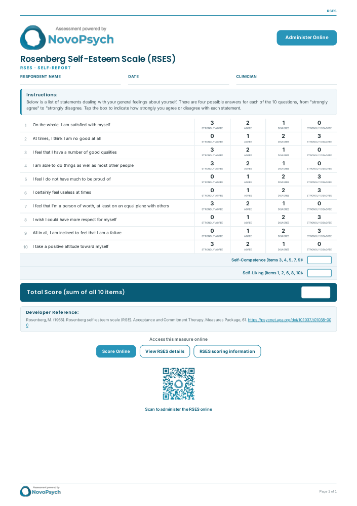 Rosenberg Self-Esteem Scale (RSES) PDF