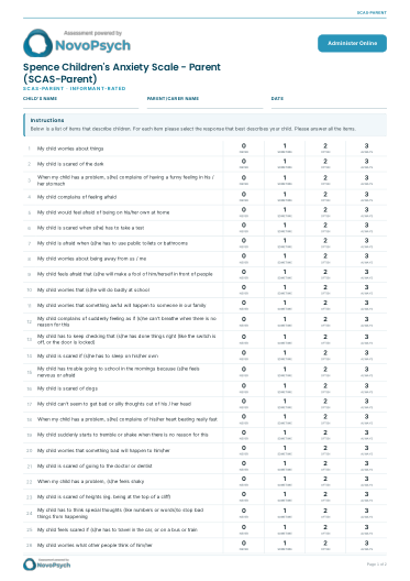Spence Children’s Anxiety Scale – Parent (SCAS-Parent) PDF